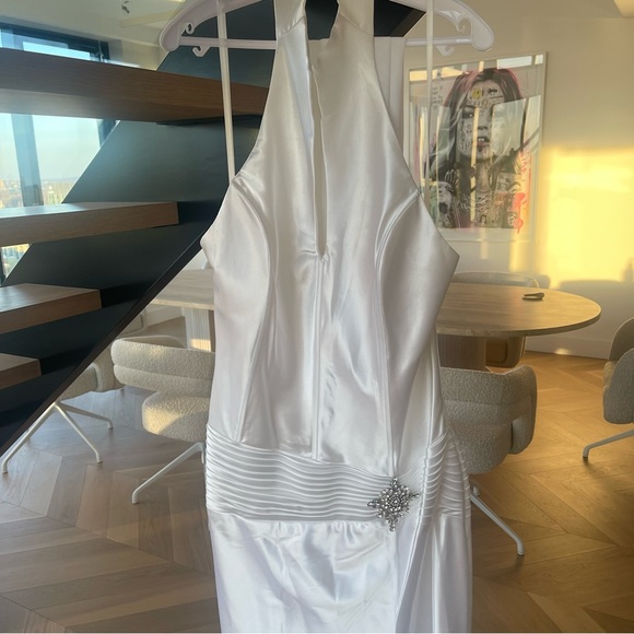 NEW Halter Collared White Dress with Slit Bridal or Prom - Picture 4 of 7